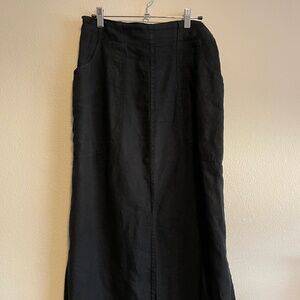 FLAX Linen Black Pull on Skirt Flax with Pockets Size Small